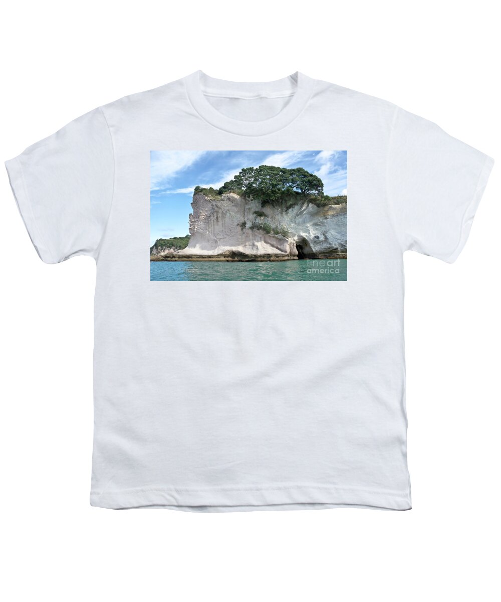 Waves Youth T-Shirt featuring the photograph Shakespeare Rock, New Zealand by Yurix Sardinelly