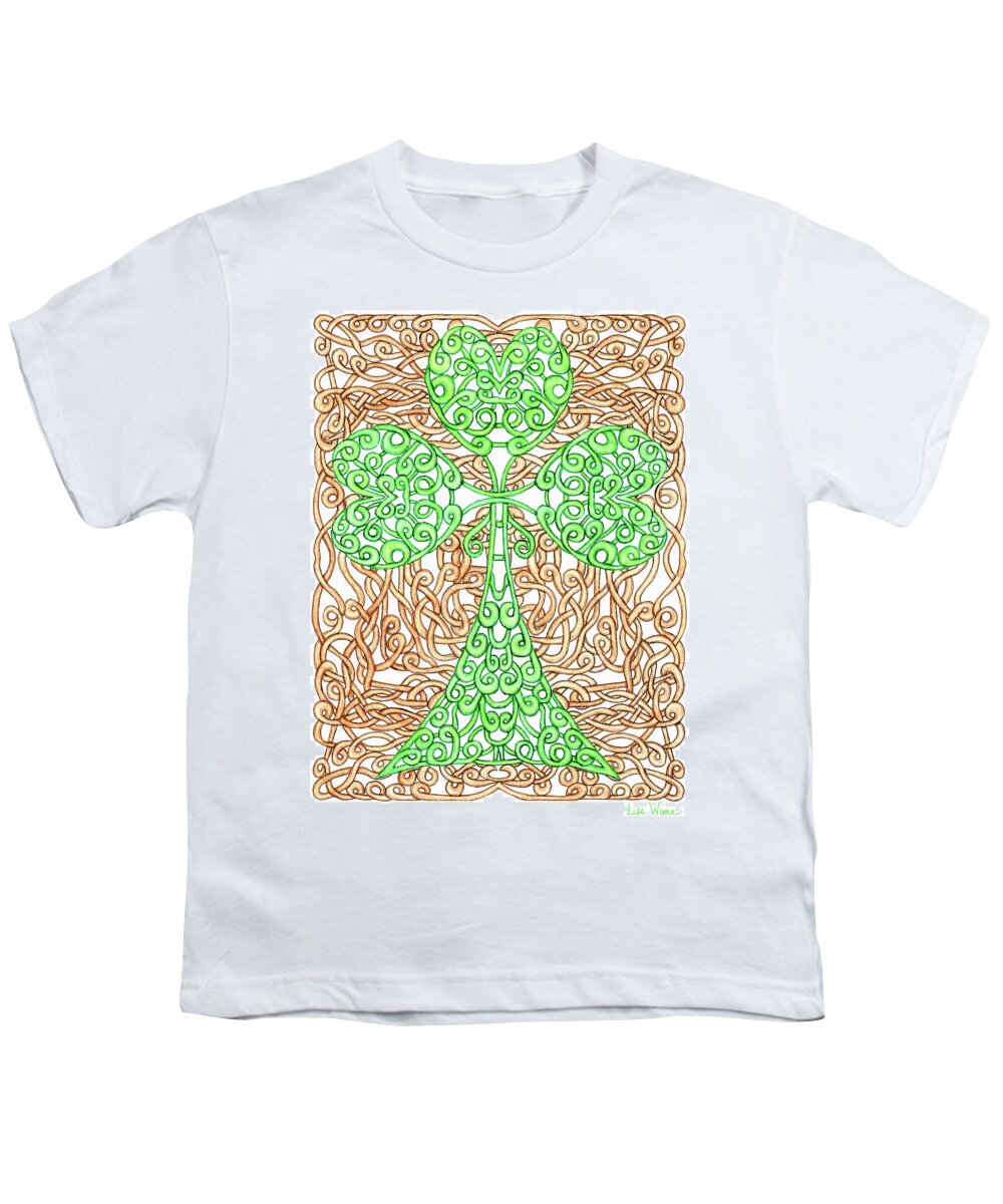 Lise Winne Youth T-Shirt featuring the drawing Shamrock with Knotted Background by Lise Winne