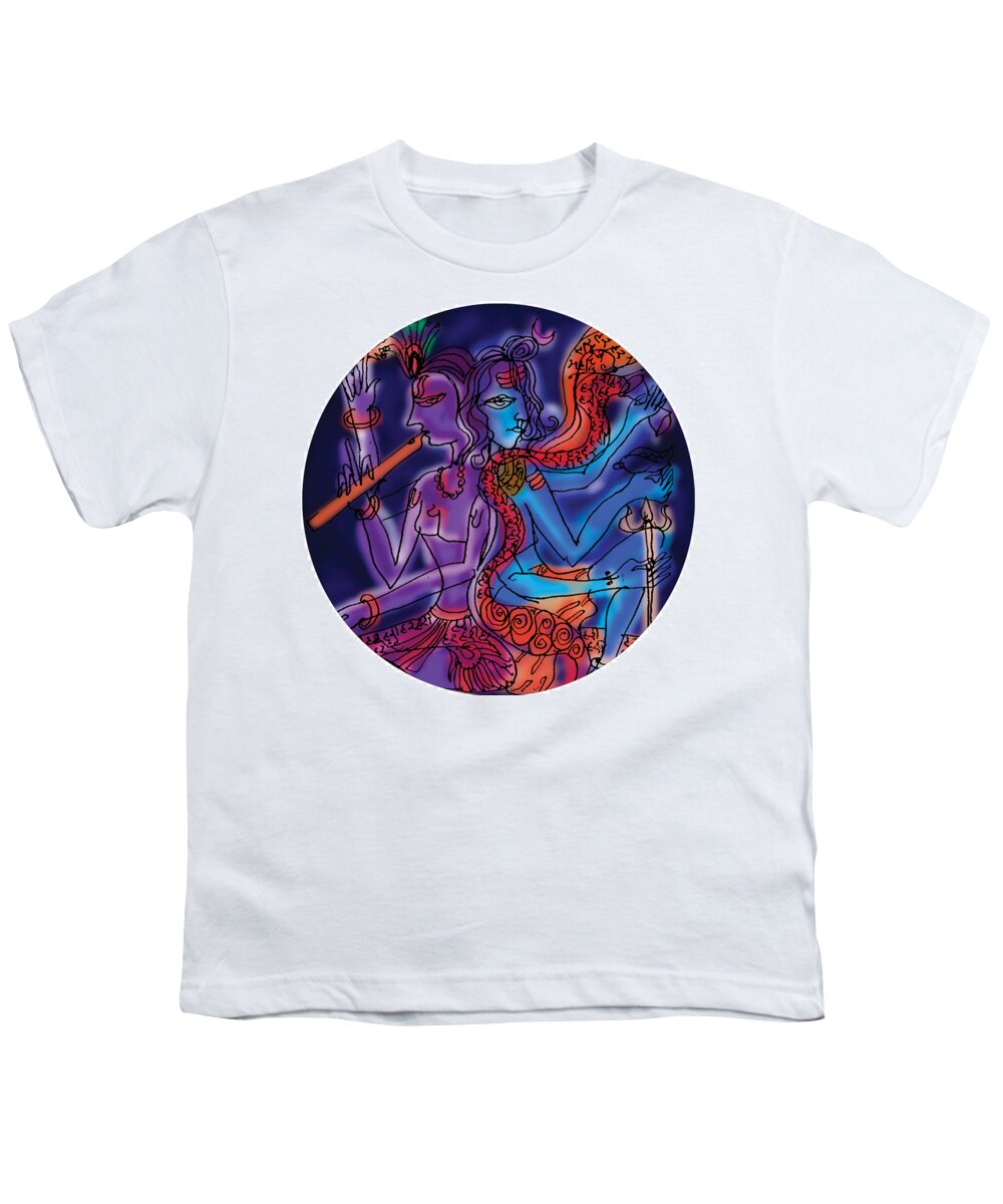 Shiva Youth T-Shirt featuring the painting Shiva and Krishna by Guruji Aruneshvar Paris Art Curator Katrin Suter