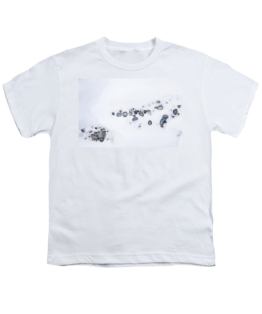 Theresa Tahara Youth T-Shirt featuring the photograph Snow Pebbles Left by Theresa Tahara