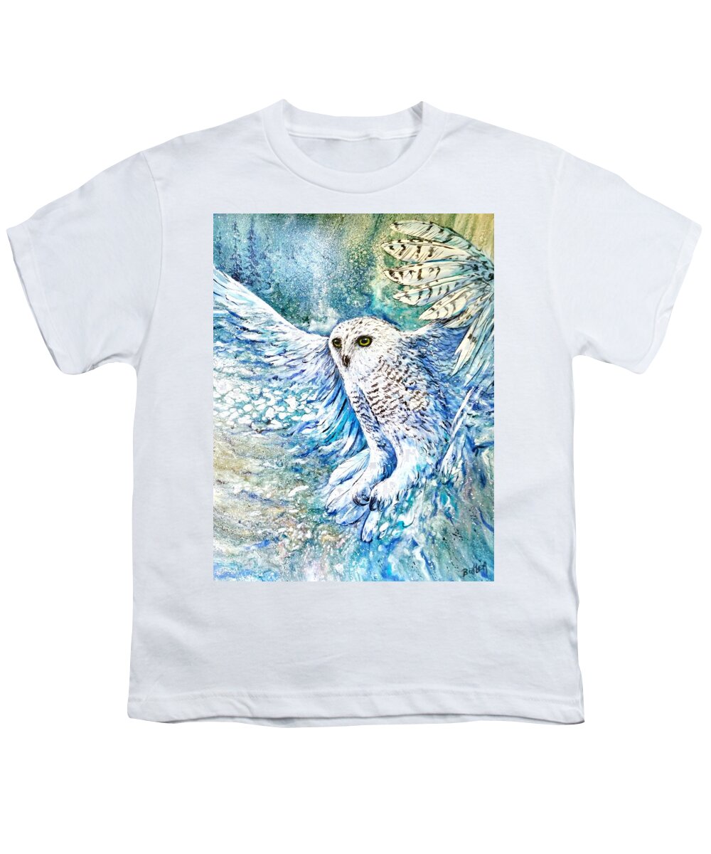 Owl Nature Snow Youth T-Shirt featuring the painting Snow Spirit by Gail Butler