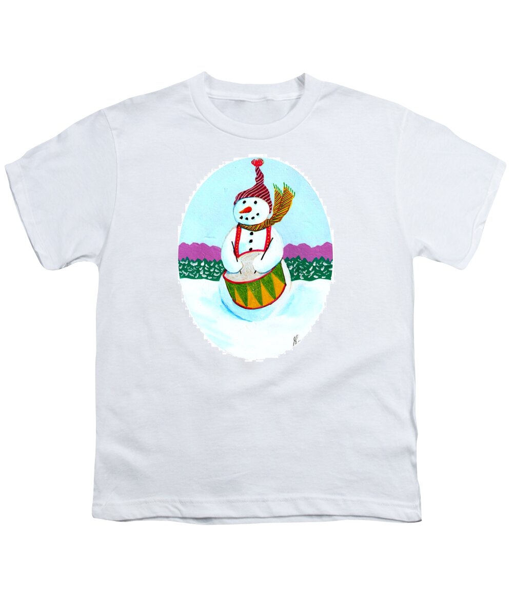 Snowman Youth T-Shirt featuring the painting Snowman Drummer by Jim Harris