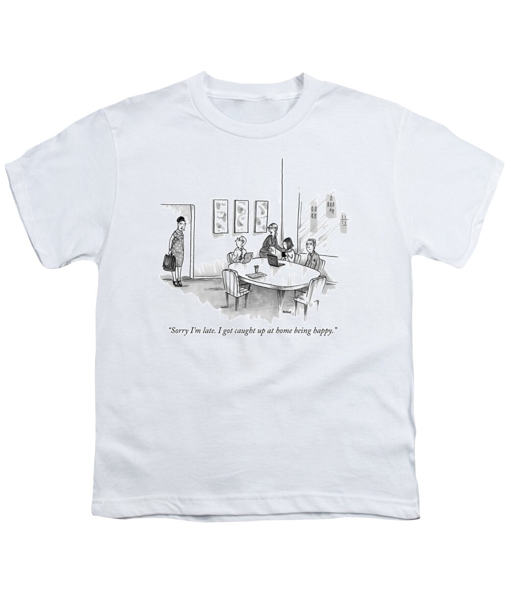 sorry I'm Late Youth T-Shirt featuring the drawing Sorry Im Late by Teresa Burns Parkhurst