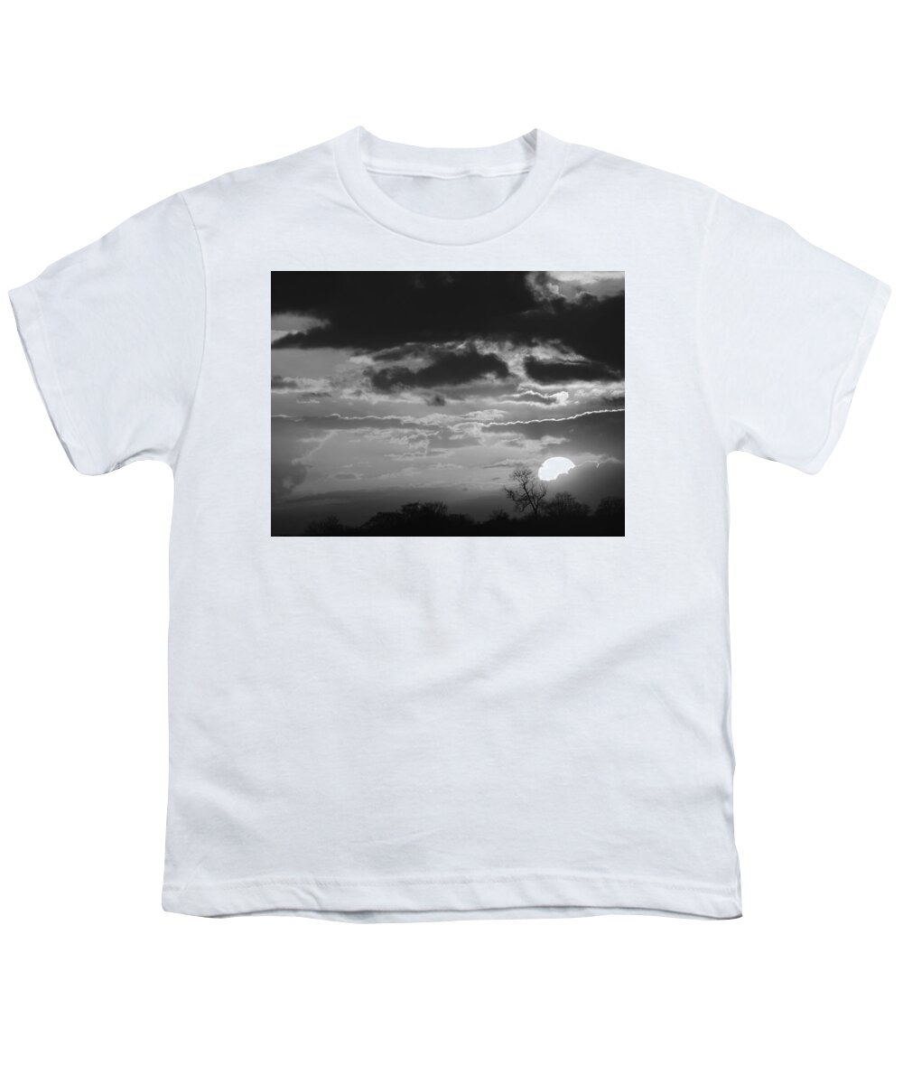 Black And White Landscape Youth T-Shirt featuring the photograph Storm Clouds At Sunset In Black And White by Gill Billington