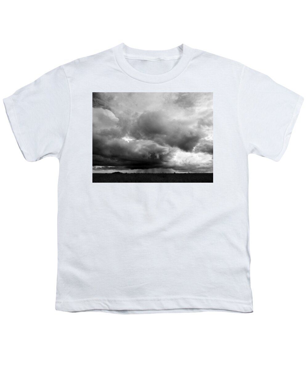 Cloudscape Youth T-Shirt featuring the photograph Storm Clouds Falling In Black And White by Gill Billington