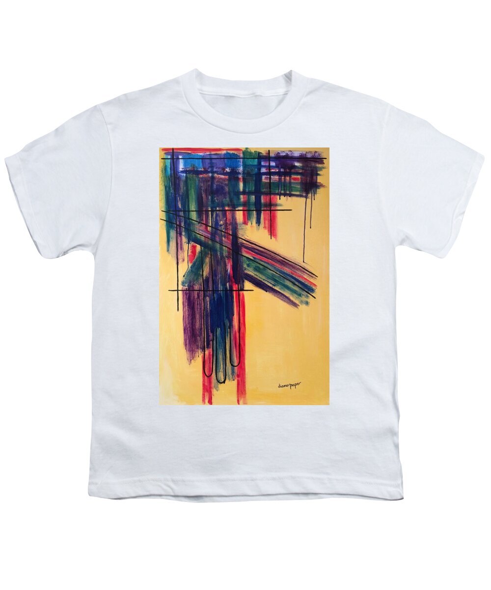 Graphic Design Painting Youth T-Shirt featuring the painting Contemporary Crossroads on Yellow by Diane Pape