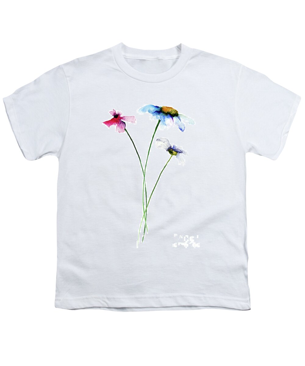 Watercolor Youth T-Shirt featuring the painting Stylized flowers by Regina Jershova