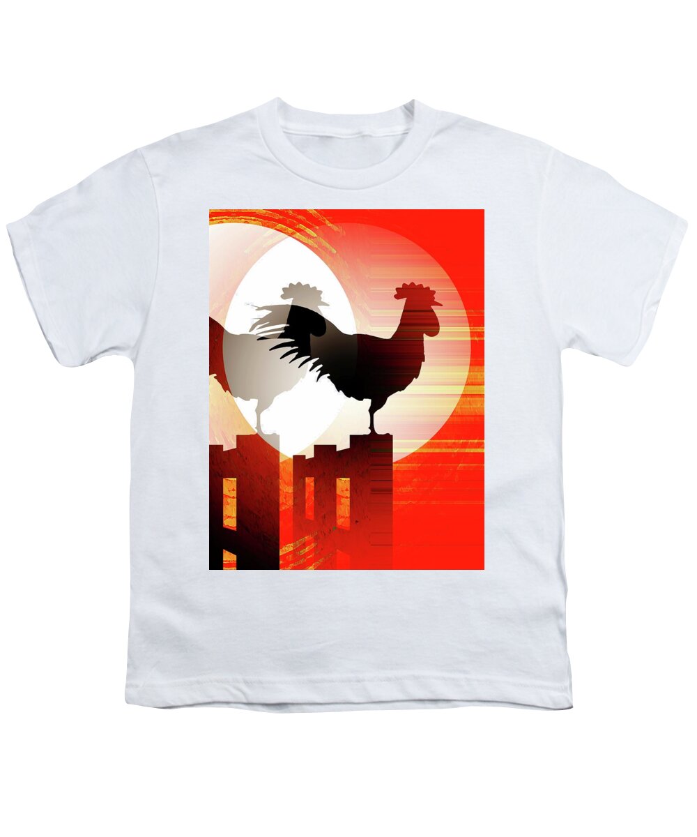 Rooster Youth T-Shirt featuring the mixed media Sunrise Reflection by David Manlove