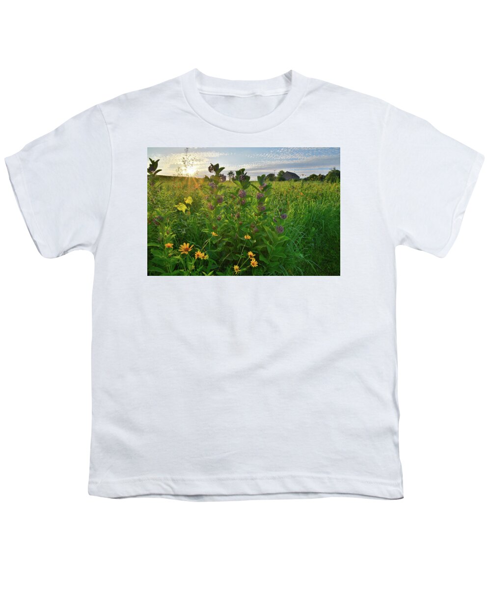 Glacial Park Youth T-Shirt featuring the photograph Sunset Backlights Wildflowers in Glacial Park by Ray Mathis