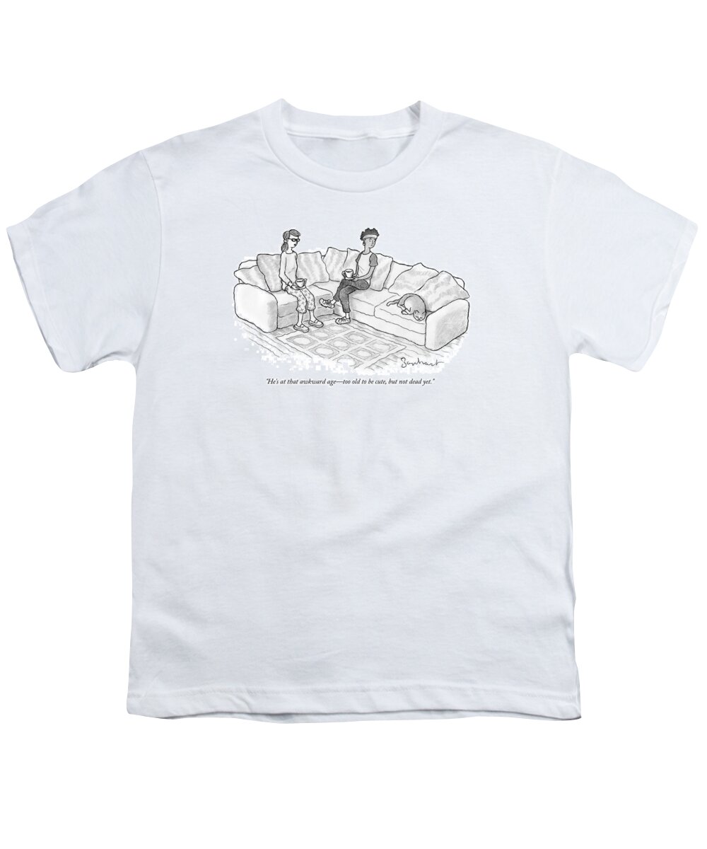 Cat Youth T-Shirt featuring the drawing That awkward age by David Borchart