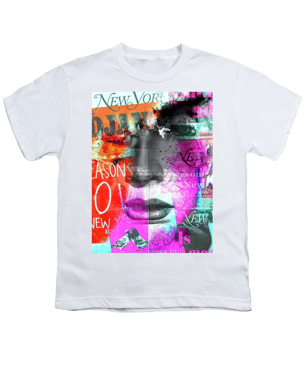 Face Youth T-Shirt featuring the digital art The face and N.Y. by Gabi Hampe