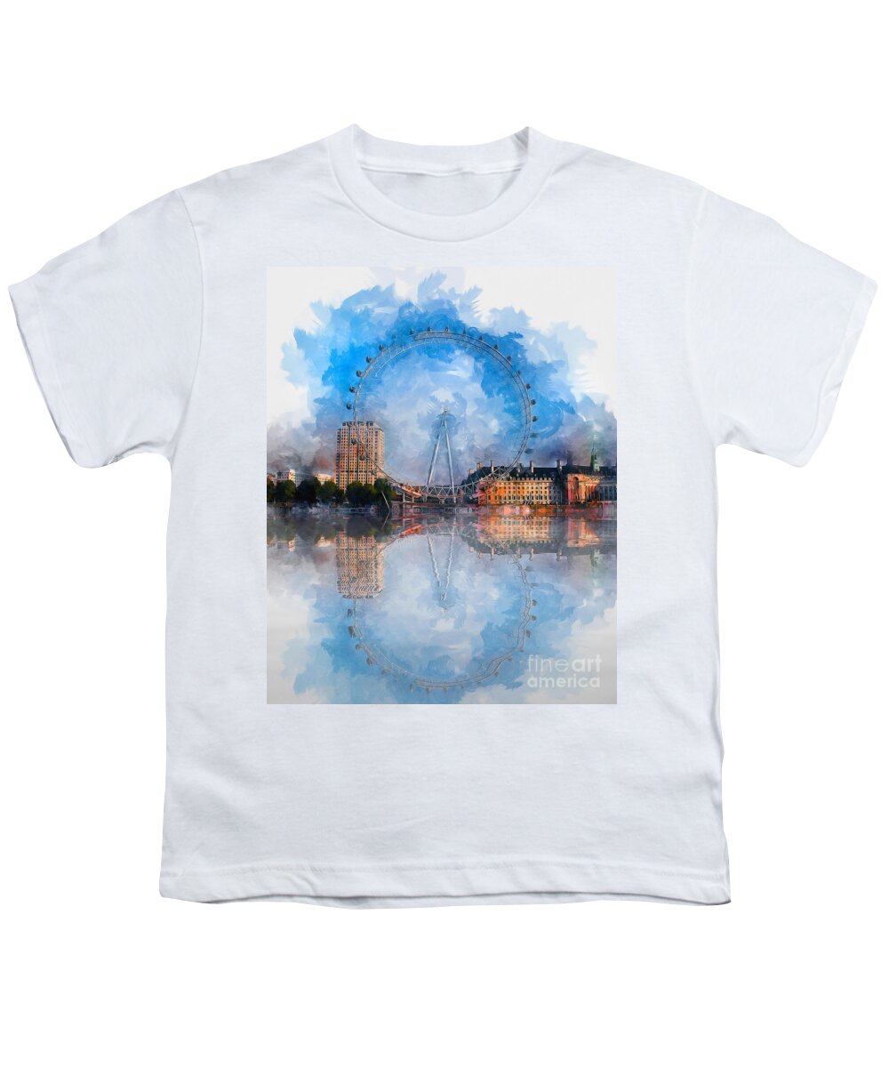 London Youth T-Shirt featuring the mixed media The London Eye by Ian Mitchell