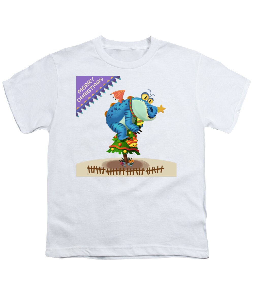 Christmas Youth T-Shirt featuring the painting The Sloth Dragon Monster Comes to wish You Merry Christmas by Next Mars