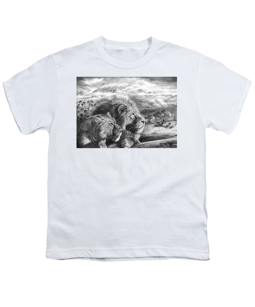 Lion Youth T-Shirt featuring the drawing The Snows Of Kilimanjaro by Peter Williams