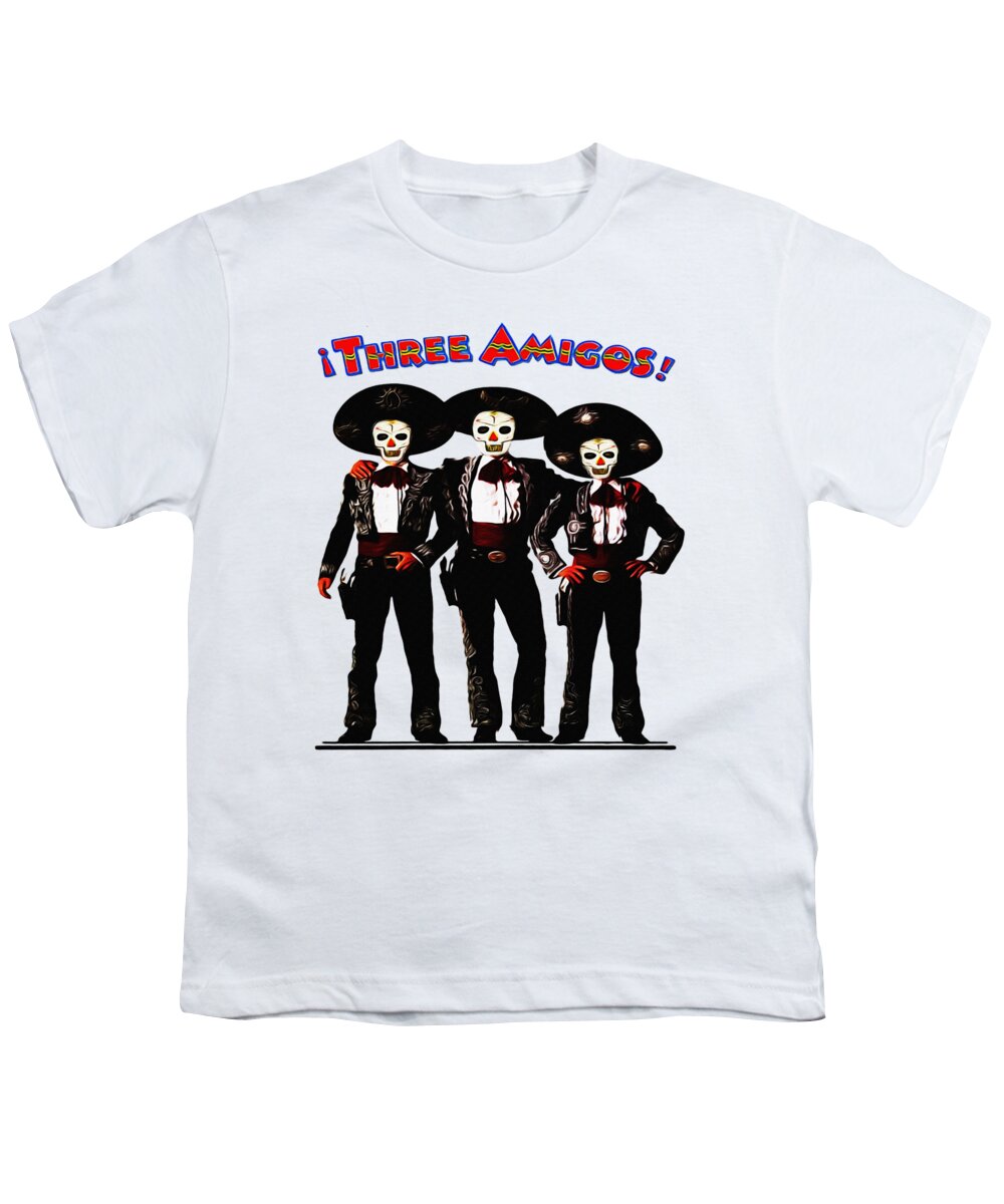 Three Youth T-Shirt featuring the photograph Three Amigos - Day of the Dead by Bill Cannon