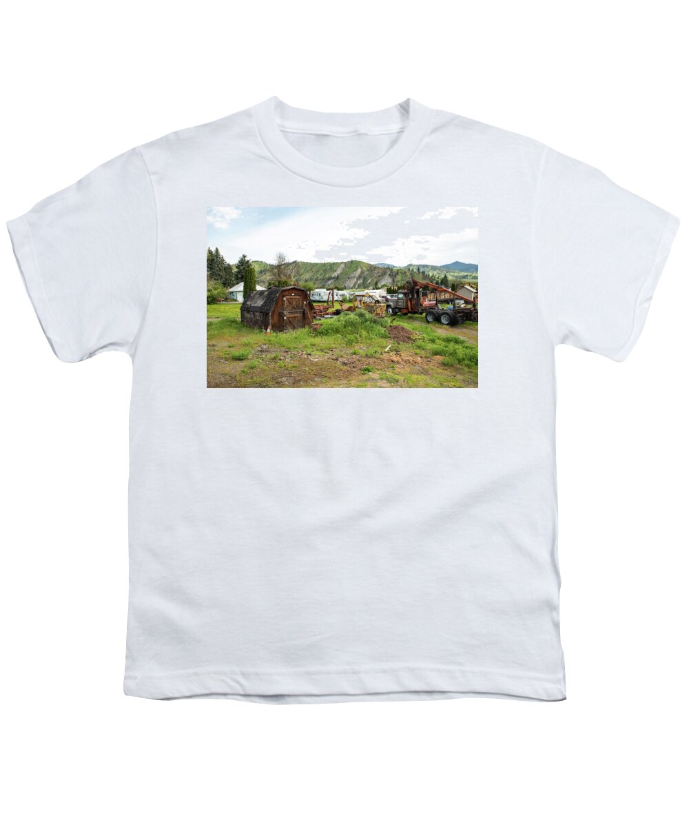 Leavenworth Youth T-Shirt featuring the photograph Timber Harvester and Shed Near Cashmere by Tom Cochran