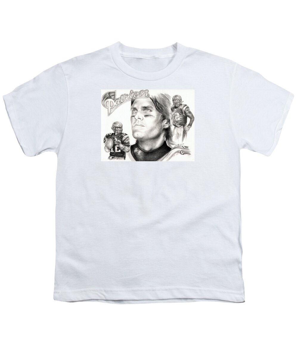 Tom Brady Youth T-Shirt featuring the drawing Tom Brady by Kathleen Kelly Thompson