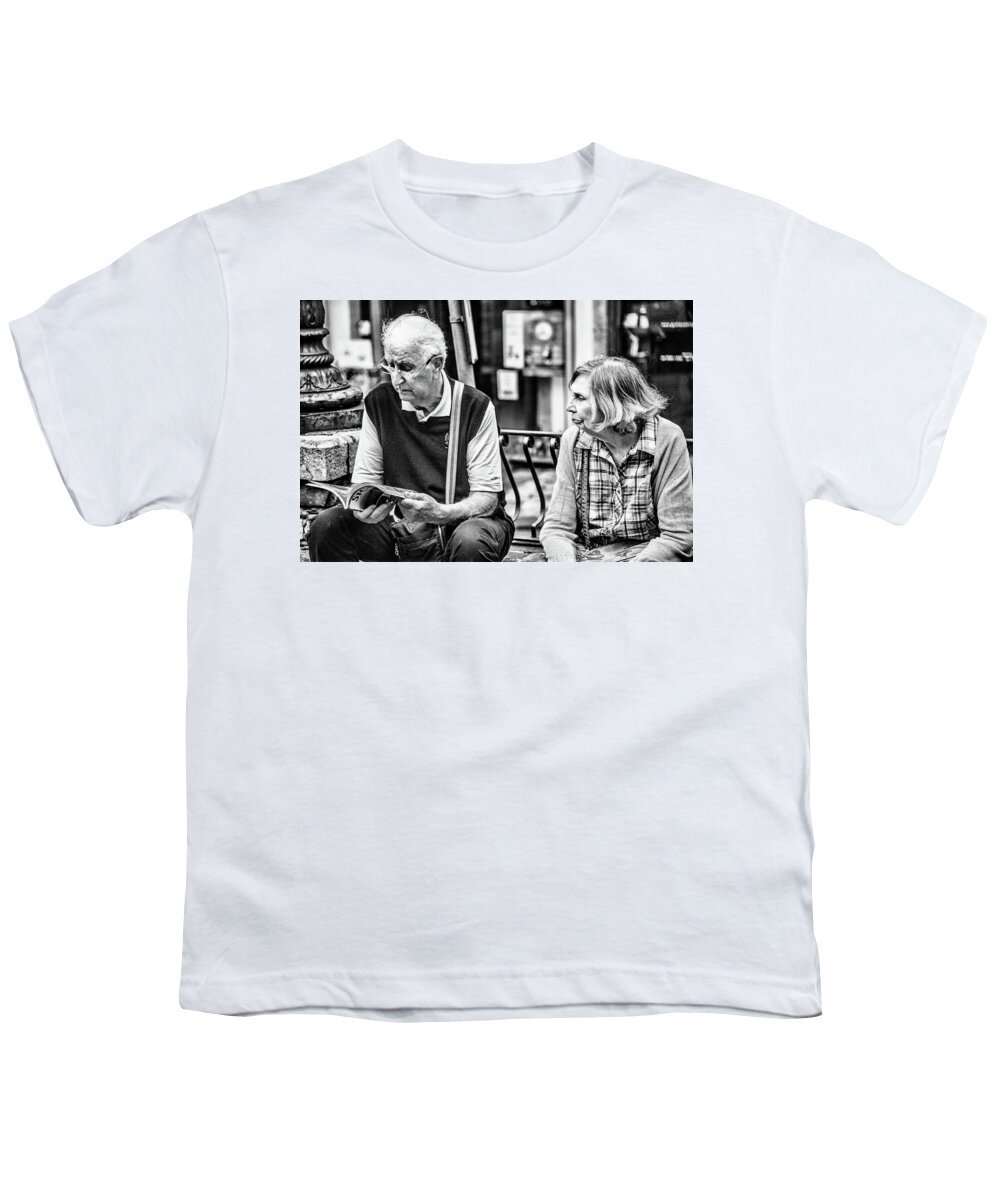 Old Couple Traveling. Youth T-Shirt featuring the photograph Tourists in Sicily by Patrick Boening