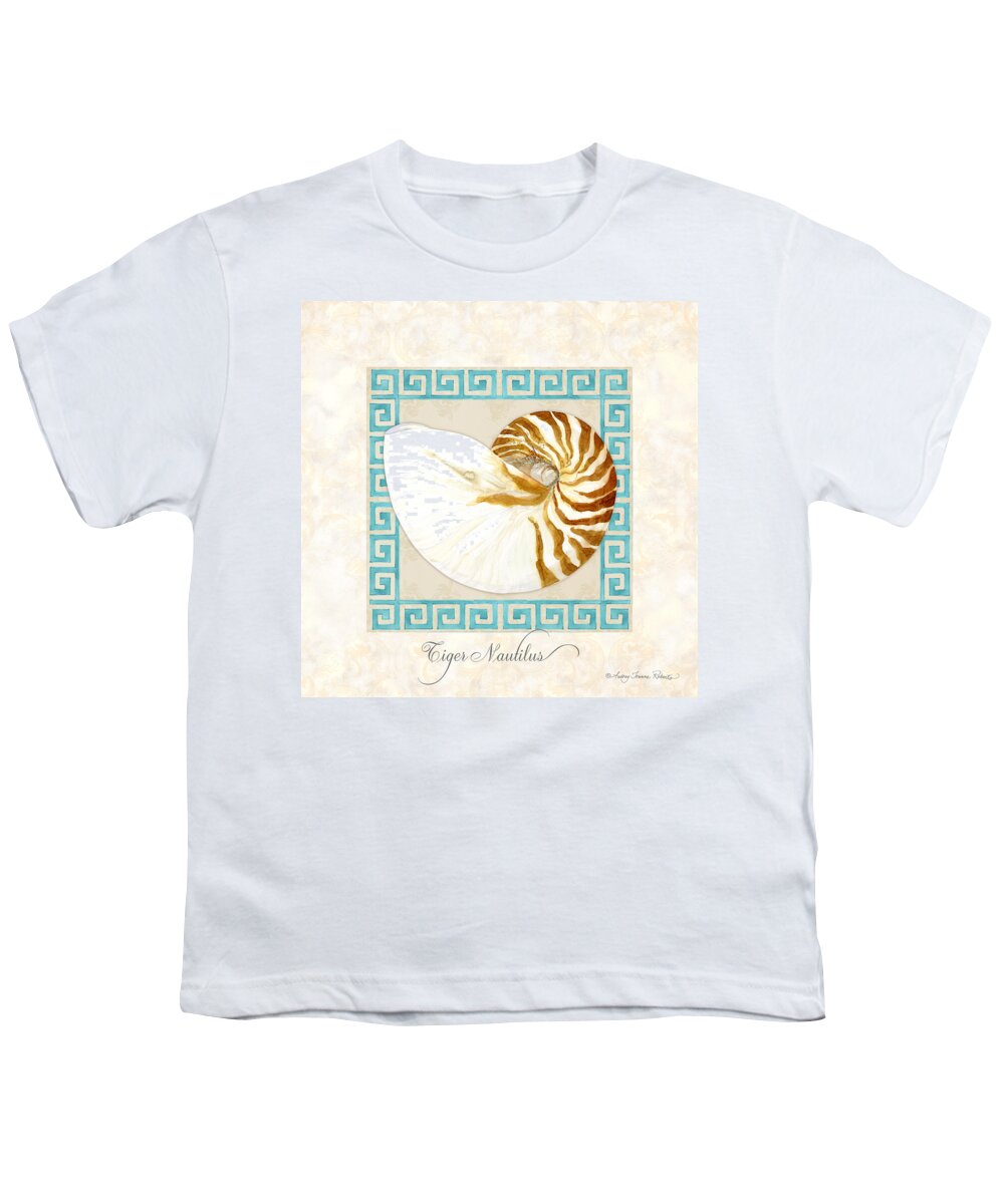 Nautilus Shell Youth T-Shirt featuring the painting Treasures from the Sea - Tiger Nautilus Shell by Audrey Jeanne Roberts