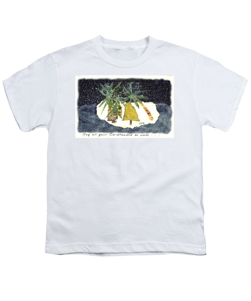 Landscape Youth T-Shirt featuring the mixed media Tropical White Christmas Wishes by Sharon Williams Eng