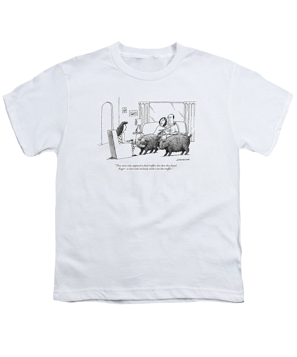 Pigs Youth T-Shirt featuring the drawing Truffle Hogs by Joe Dator