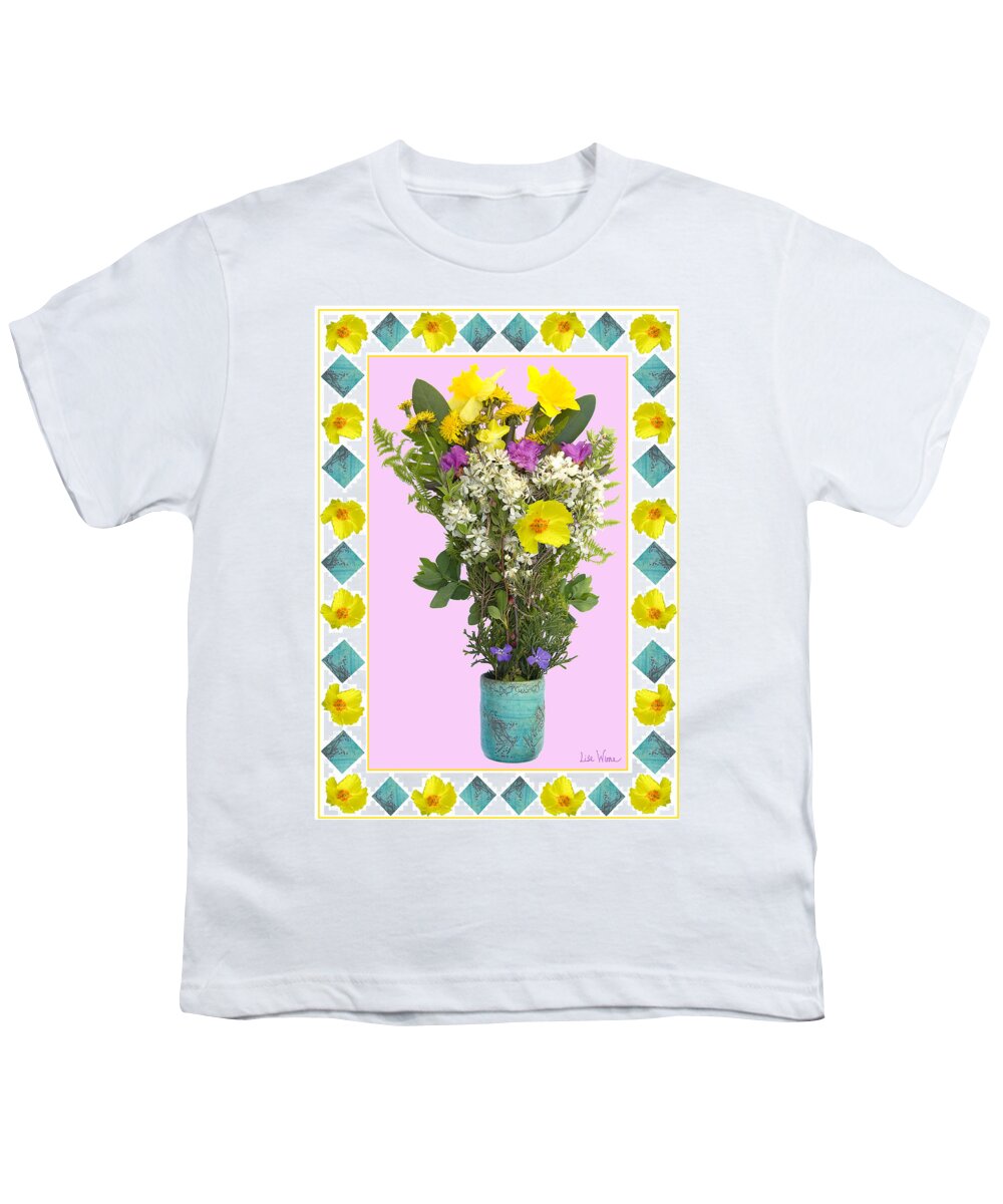 Daffodils Youth T-Shirt featuring the digital art Turquoise Vase with Spring Bouquet by Lise Winne