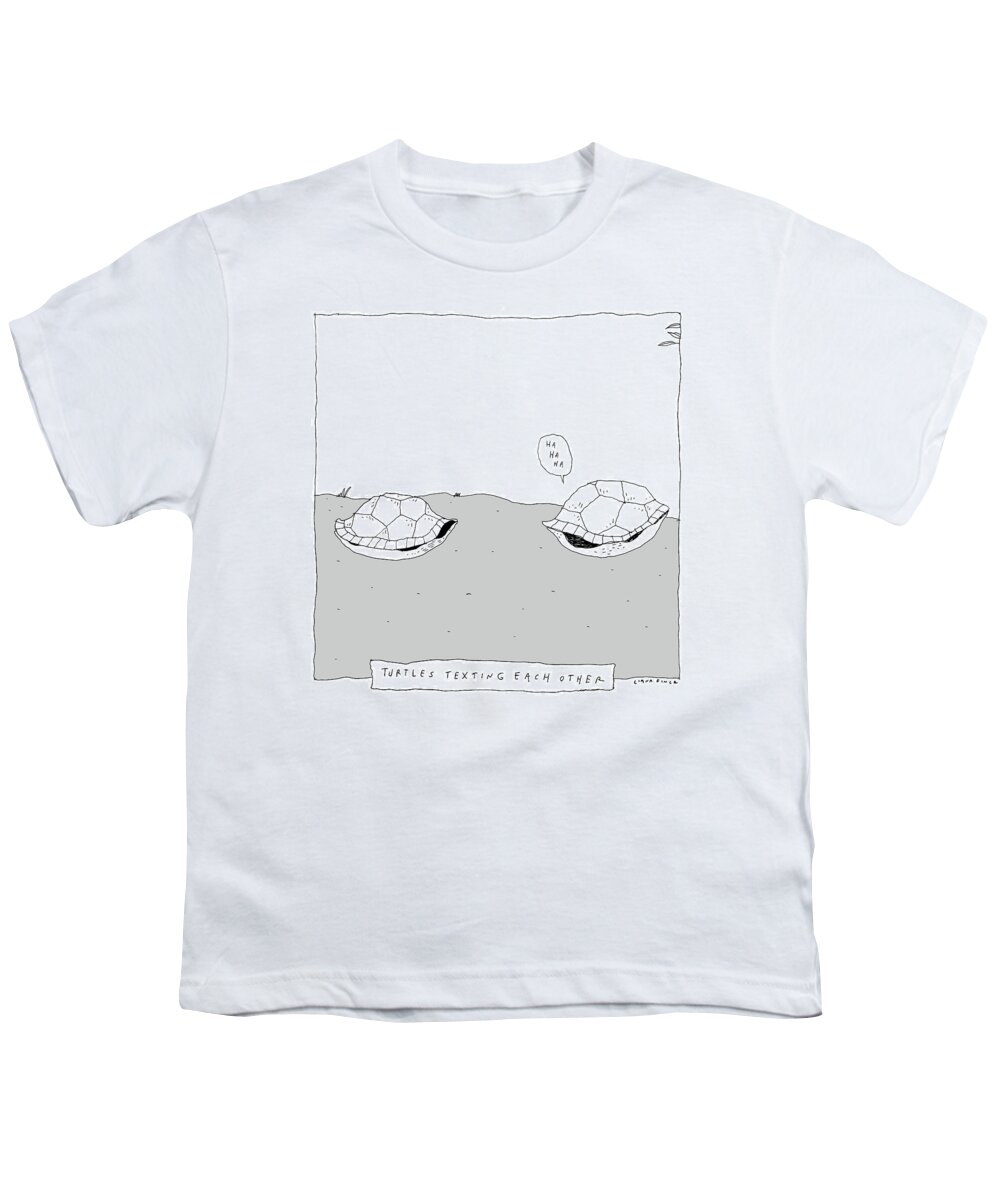 Turtles Texting Each Other Youth T-Shirt featuring the drawing Turtles Texting Each Other by Liana Finck