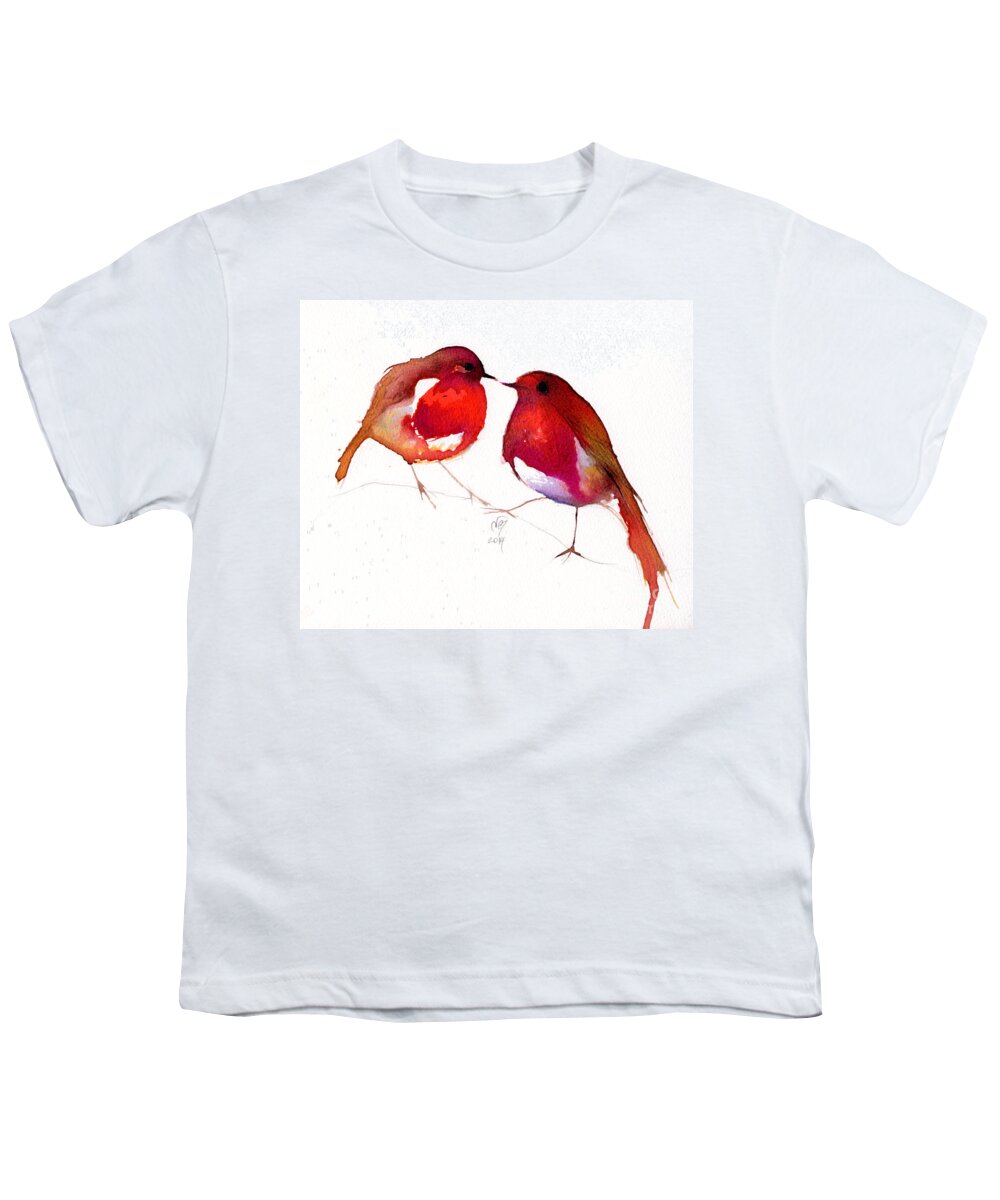 Two Youth T-Shirt featuring the painting Two Little Birds by Nancy Moniz
