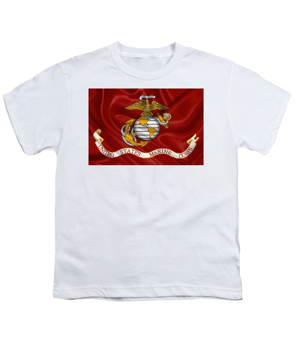 'usmc' Collection By Serge Averbukh Youth T-Shirt featuring the digital art U. S. Marines - U S M C Corps Flag by Serge Averbukh