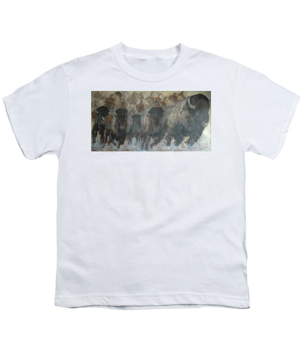  Youth T-Shirt featuring the painting UTTC Buffalo Mural Right Panel by Wayne Pruse
