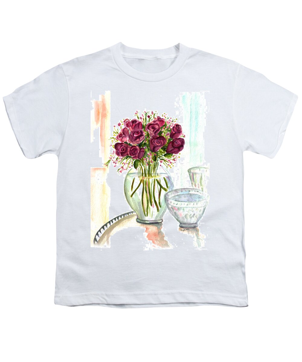 Roses Youth T-Shirt featuring the painting Valentines Crystal Rose by Clara Sue Beym