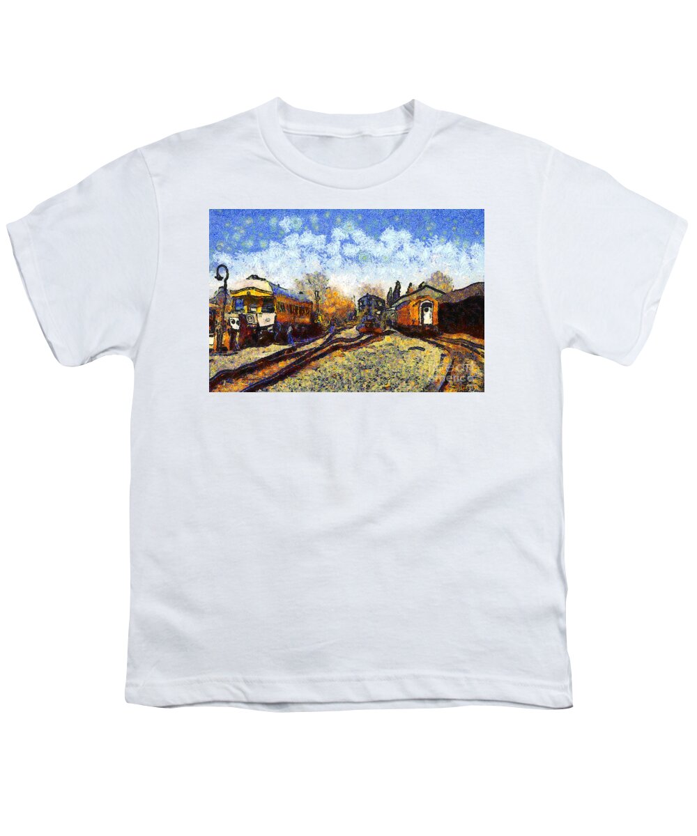Transportation Youth T-Shirt featuring the photograph Van Gogh.s Train Station 7D11513 by Wingsdomain Art and Photography