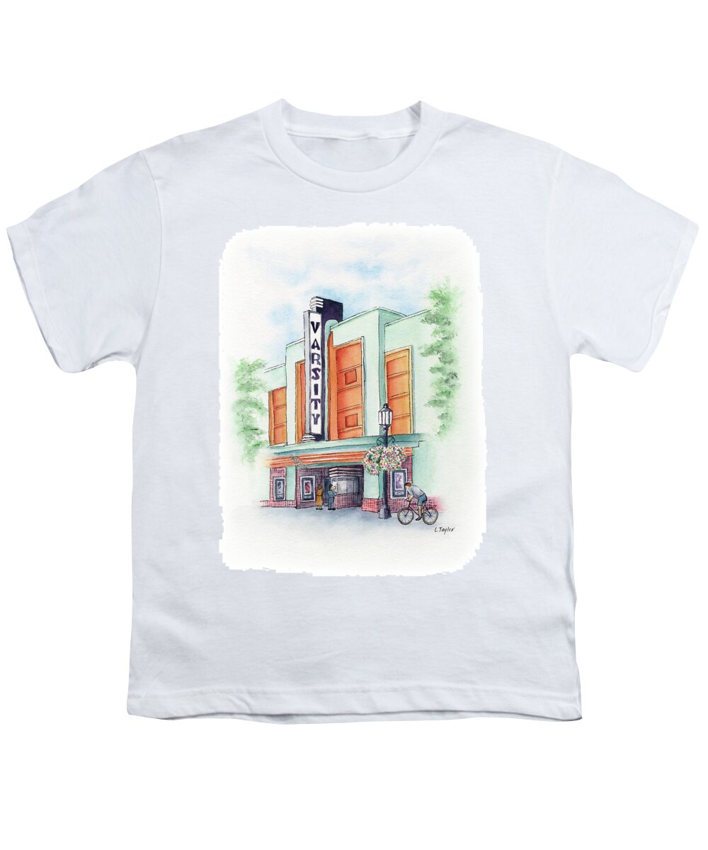 Old Theater Youth T-Shirt featuring the painting Varsity on Main by Lori Taylor