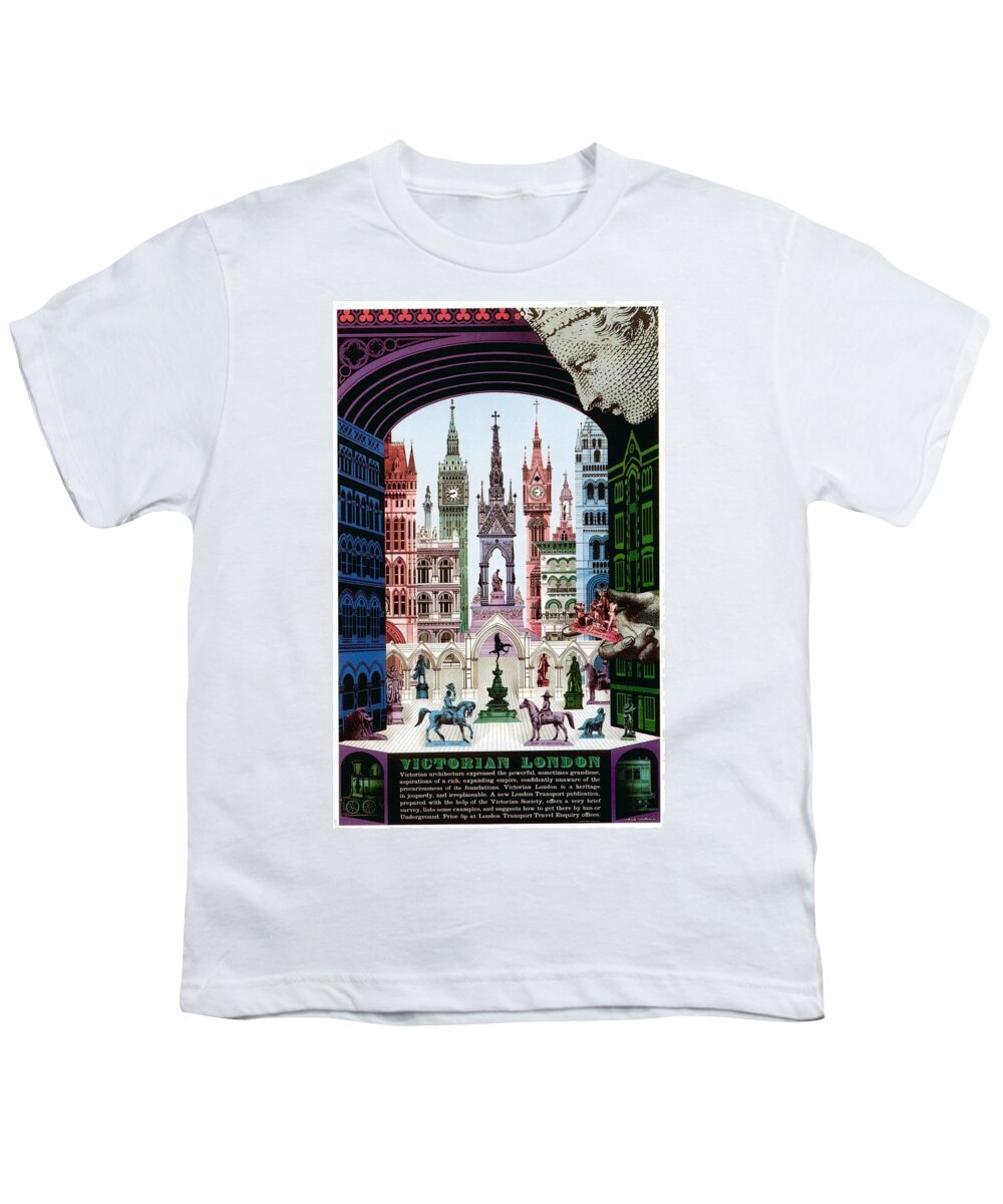 Victorian Youth T-Shirt featuring the mixed media Victorian London - London Underground, London Metro - Retro travel Poster - Vintage Poster by Studio Grafiikka