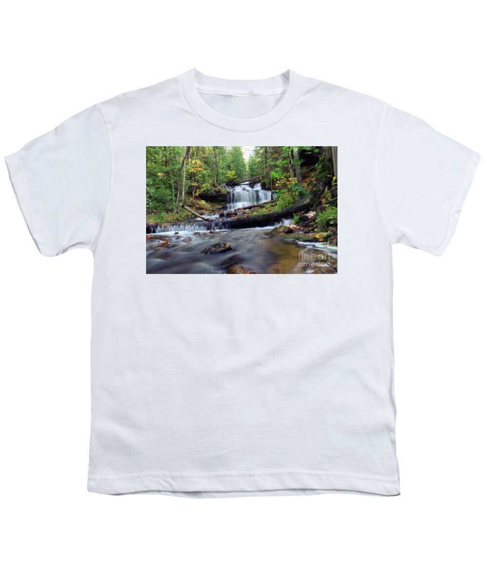 Munising Michigan Cascade Youth T-Shirt featuring the photograph Waterfalls Wagner Munising -1112 by Norris Seward