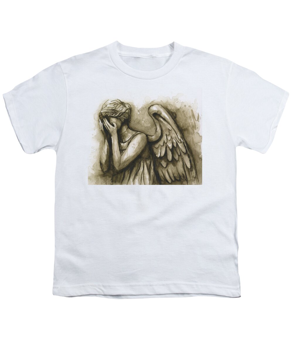 Angel Youth T-Shirt featuring the painting Weeping Angel by Olga Shvartsur
