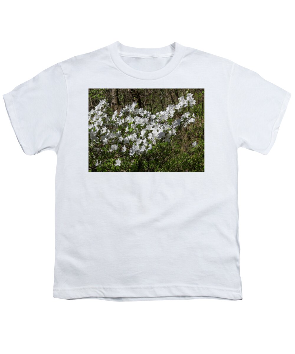 Roanoke Youth T-Shirt featuring the photograph White Azalea by Teresa Mucha