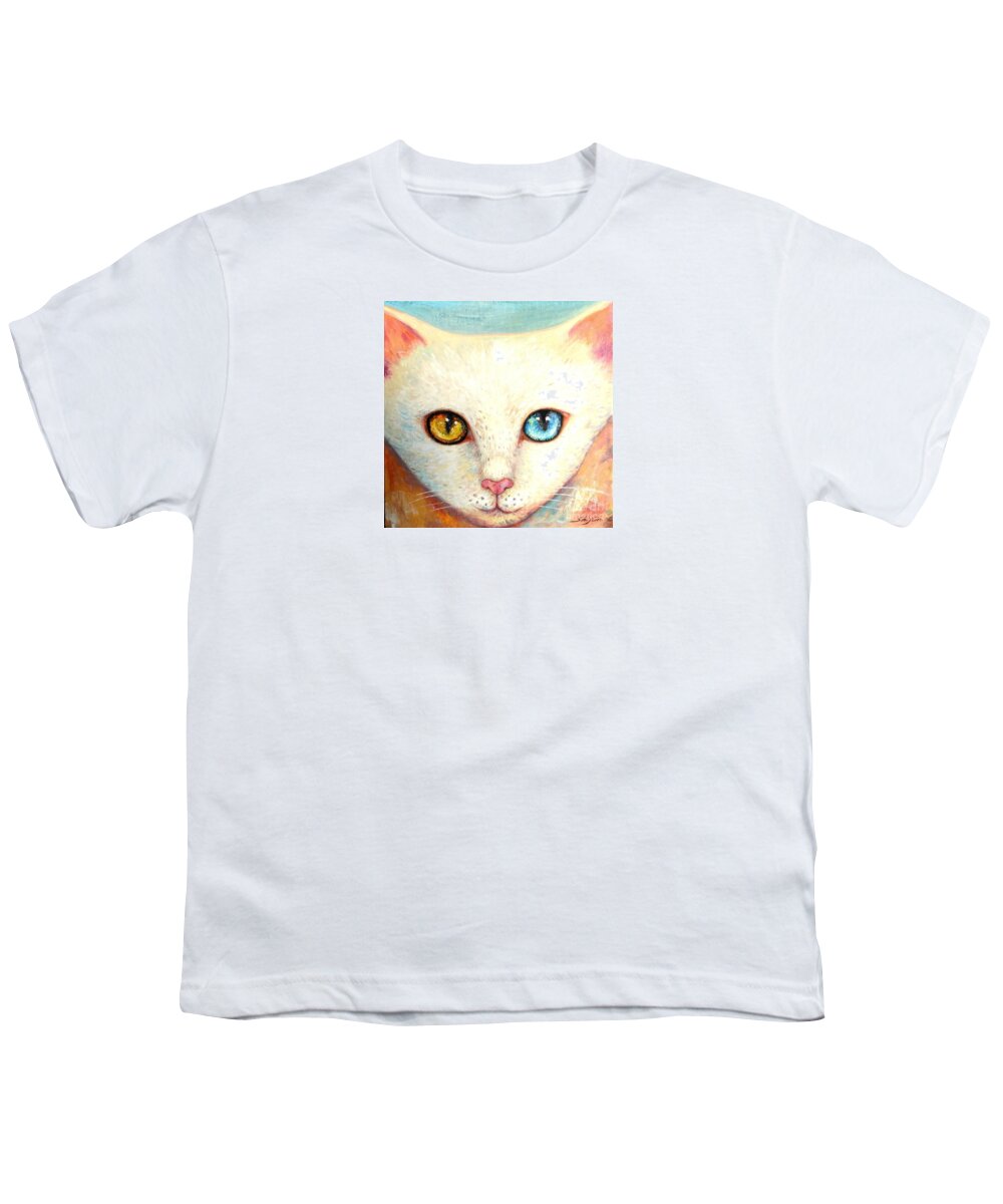 Portrait Youth T-Shirt featuring the painting White Cat by Shijun Munns
