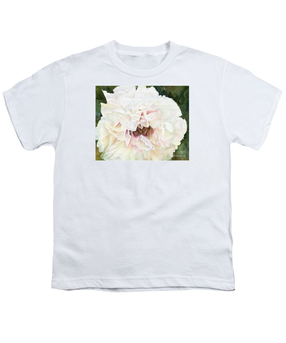 Peony Youth T-Shirt featuring the painting White Peony by Laurie Rohner