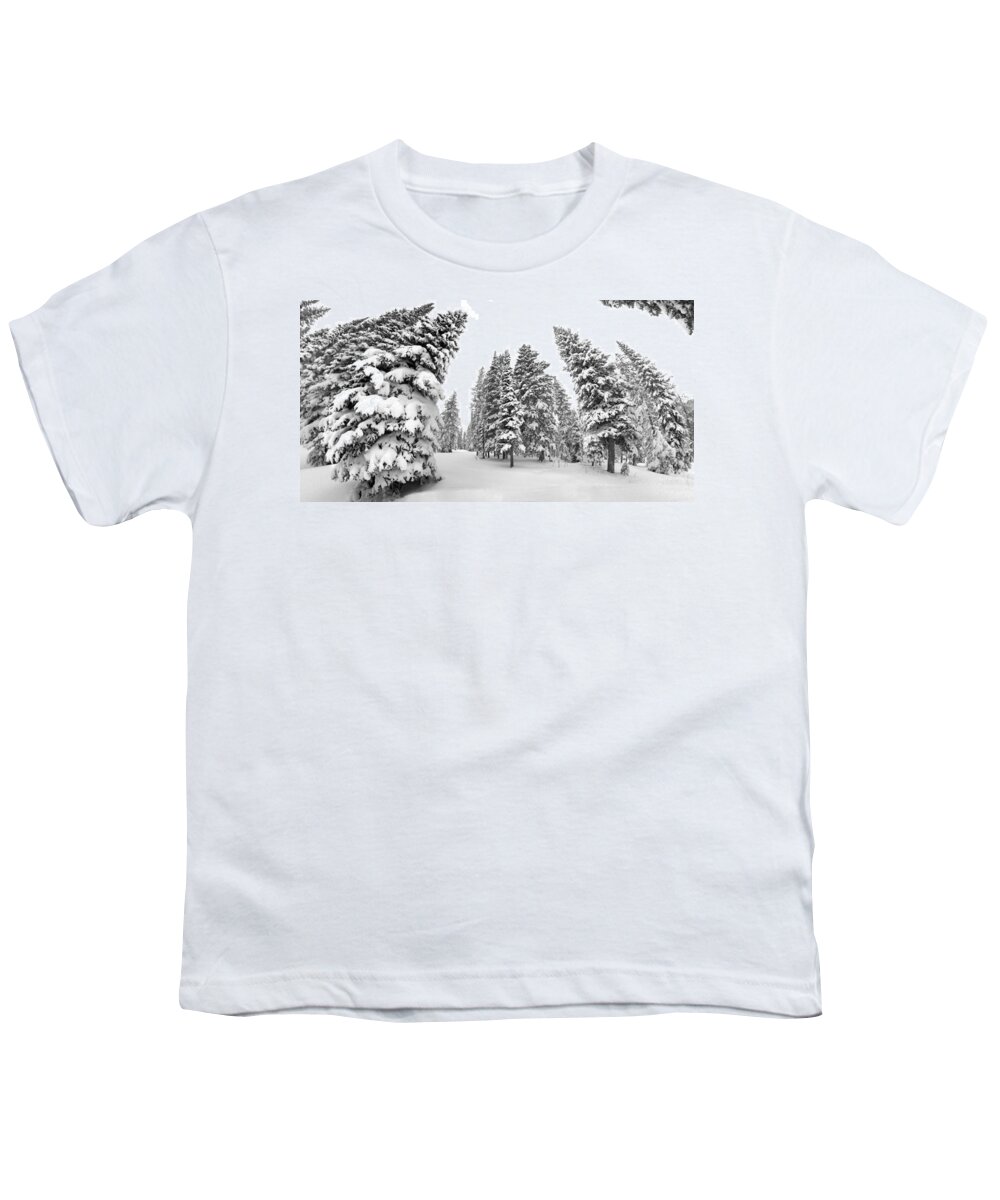Black And White Youth T-Shirt featuring the photograph White Warped Winter by David Andersen