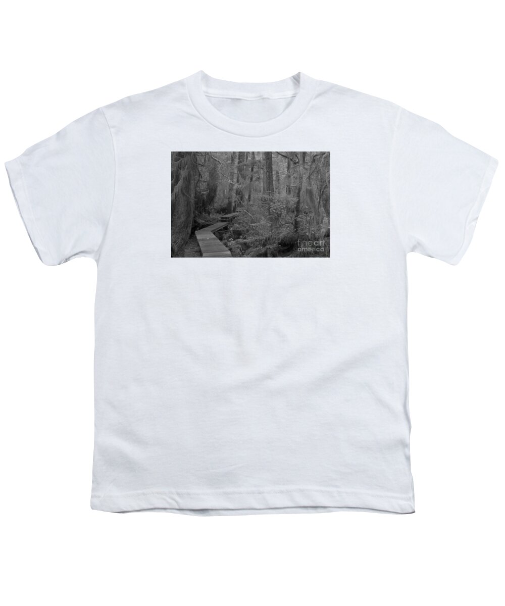 Black And White Youth T-Shirt featuring the photograph Willowbrae Rainforest Black And White by Adam Jewell