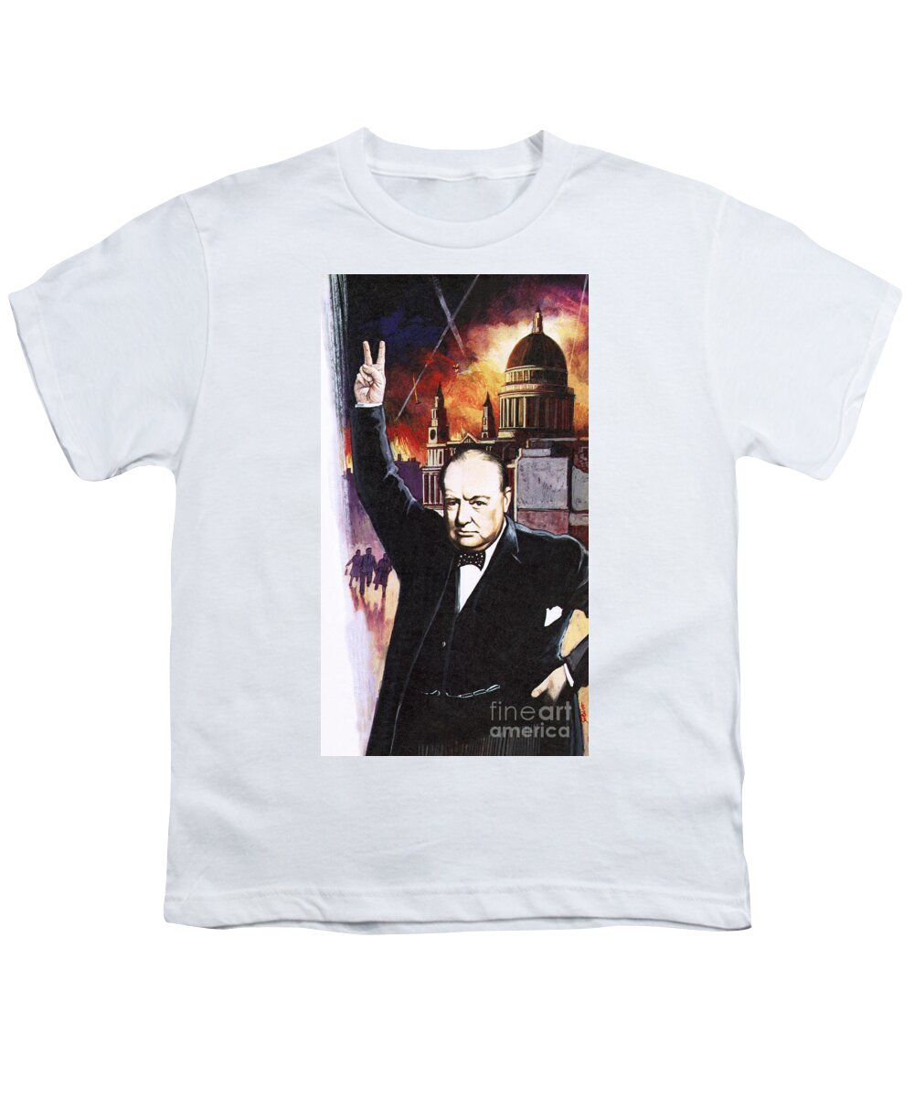 Winston Churchill Youth T-Shirt featuring the painting Winston Churchill during the Blitz by English School