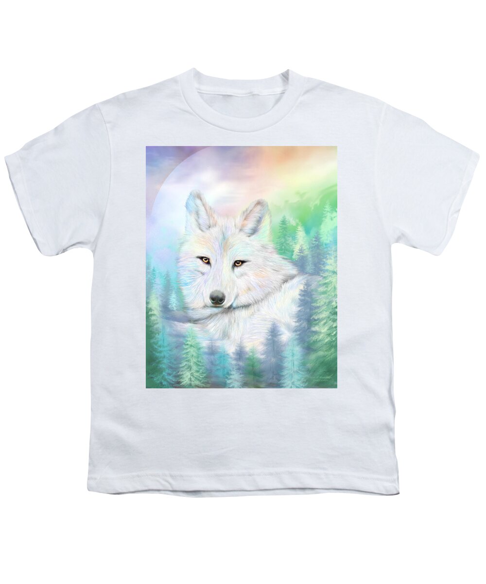 Wolf-spirit Of Illumination Youth T-Shirt featuring the mixed media Wolf - Spirit Of Illumination by Carol Cavalaris