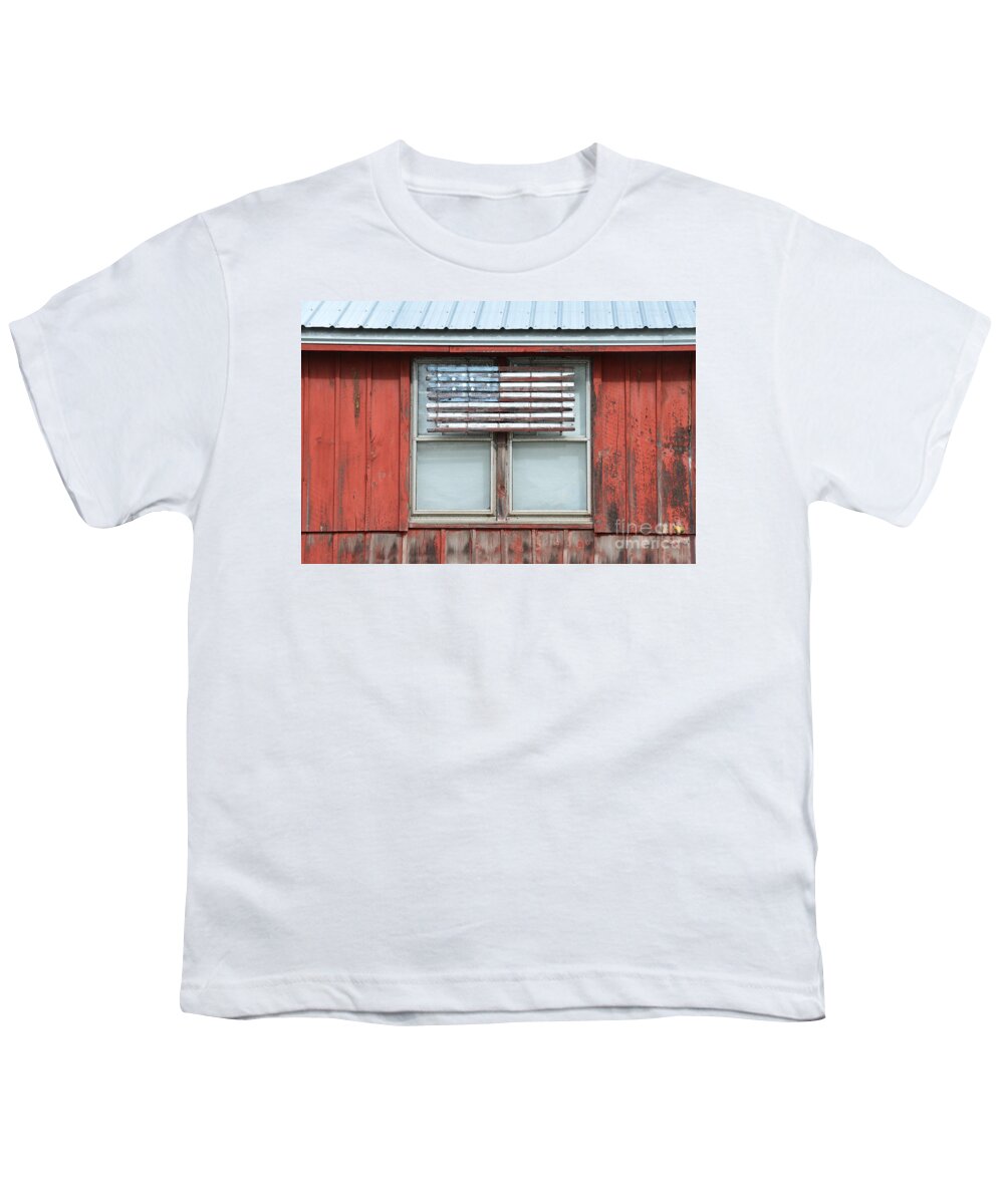 Flag Youth T-Shirt featuring the photograph Wooden American Flag on Red Barn by Catherine Sherman