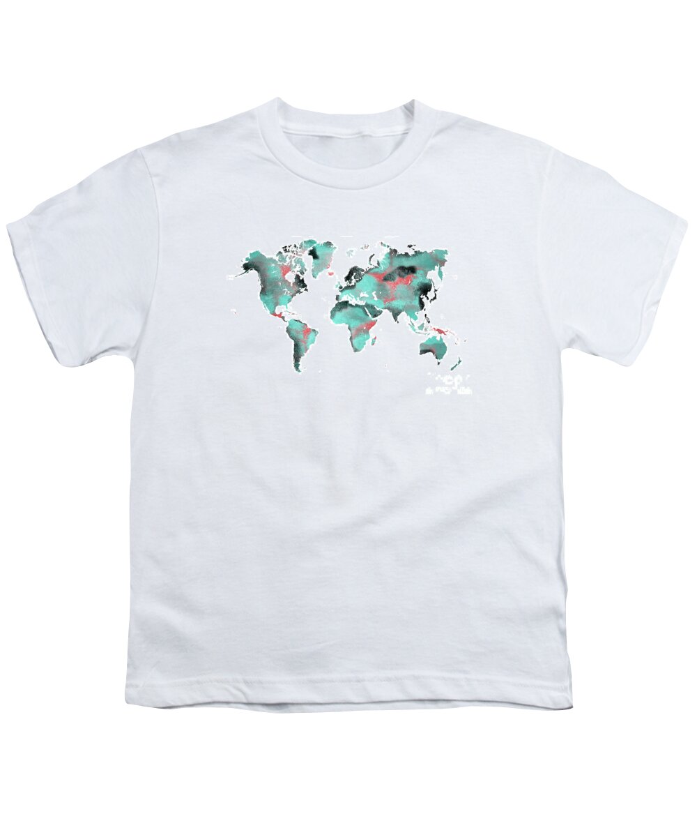 Map Of The World Youth T-Shirt featuring the digital art World map art 85 by Justyna Jaszke JBJart