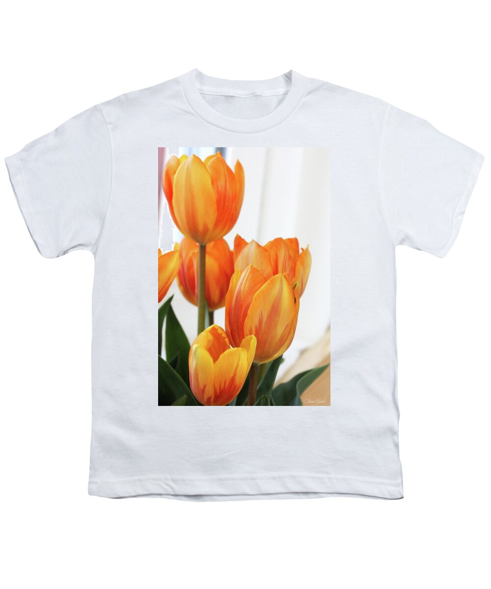 Flowers Youth T-Shirt featuring the photograph Yellow and Orange Striped Tulips by Trina Ansel