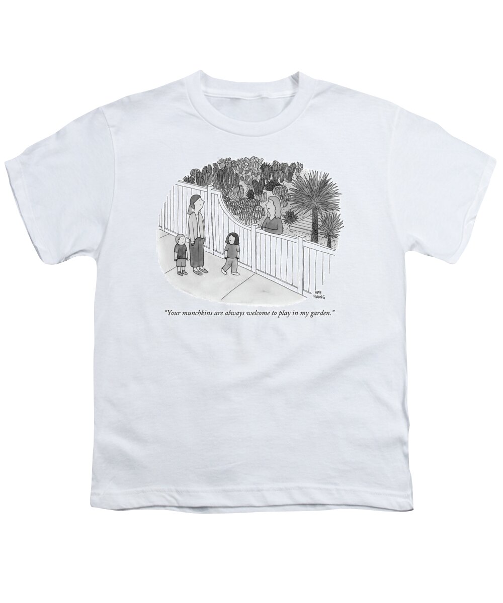 your Munchkins Are Always Welcome To Play In My Garden. Cactus Youth T-Shirt featuring the drawing Your munchkins are always welcome to play in my garden by Amy Hwang