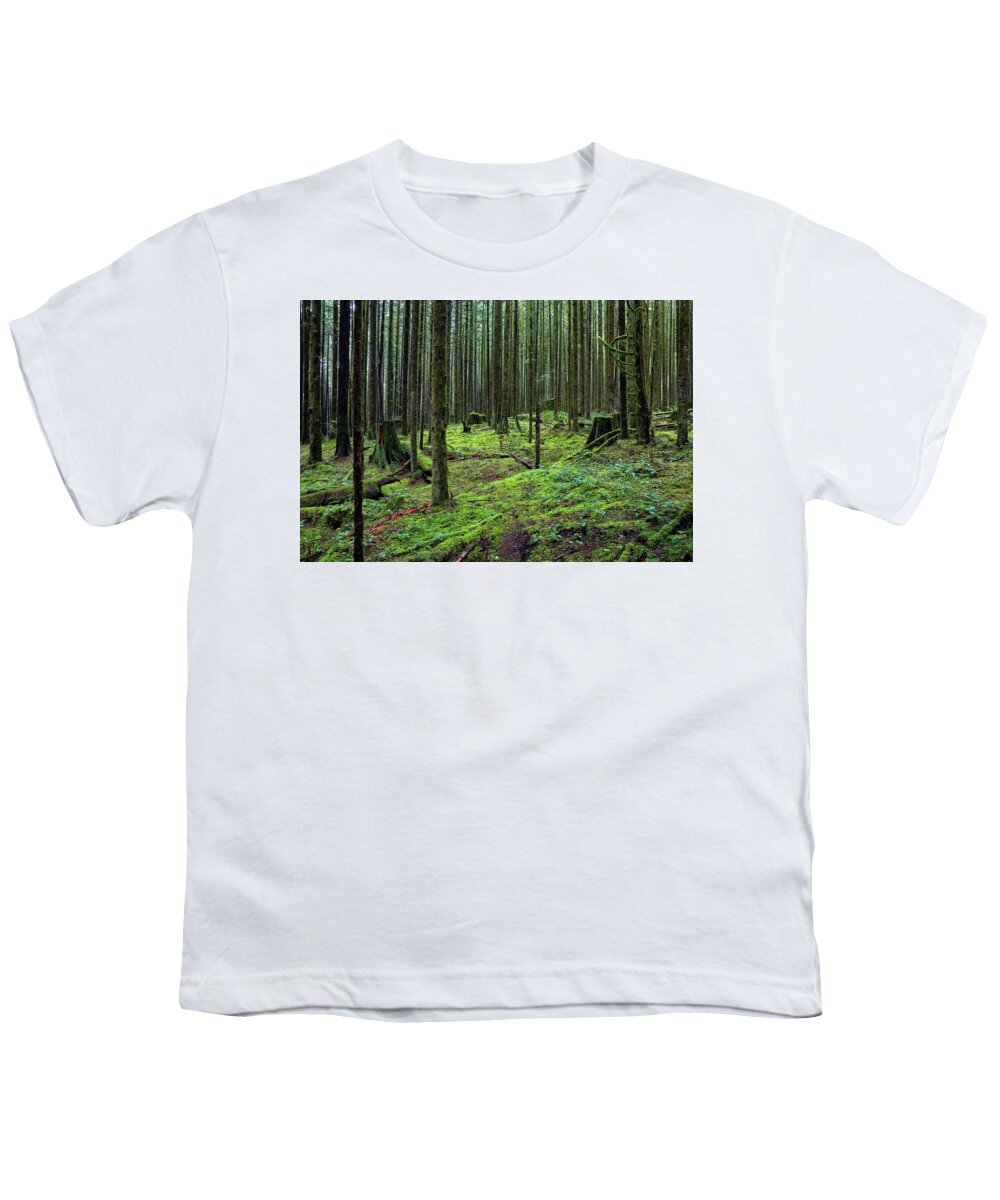 Alex Lyubar Youth T-Shirt featuring the photograph All covered with green moss magic forest #3 by Alex Lyubar