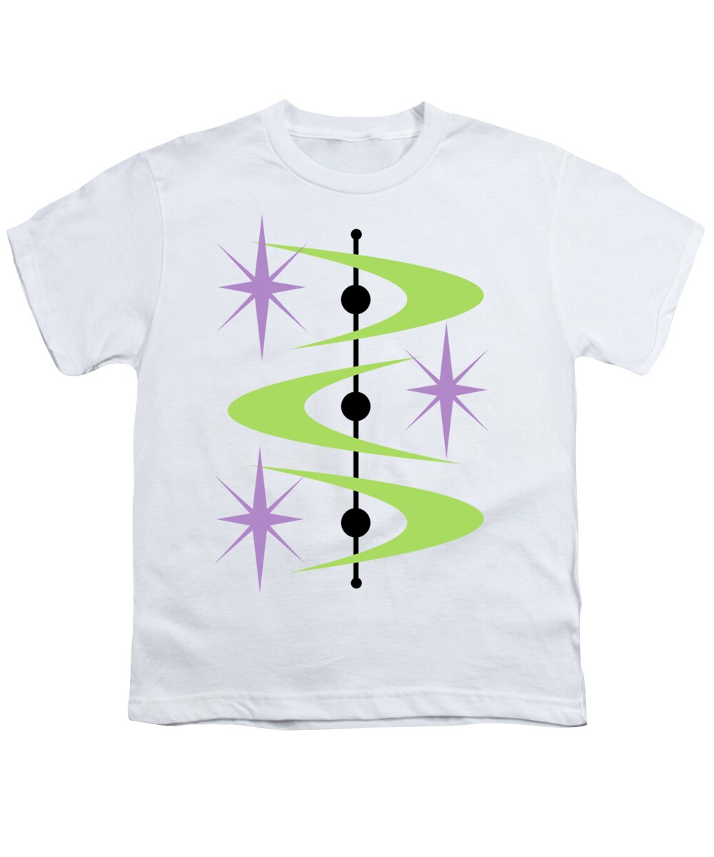 Mid Century Modern Youth T-Shirt featuring the digital art Boomerangs and Stars #3 by Donna Mibus