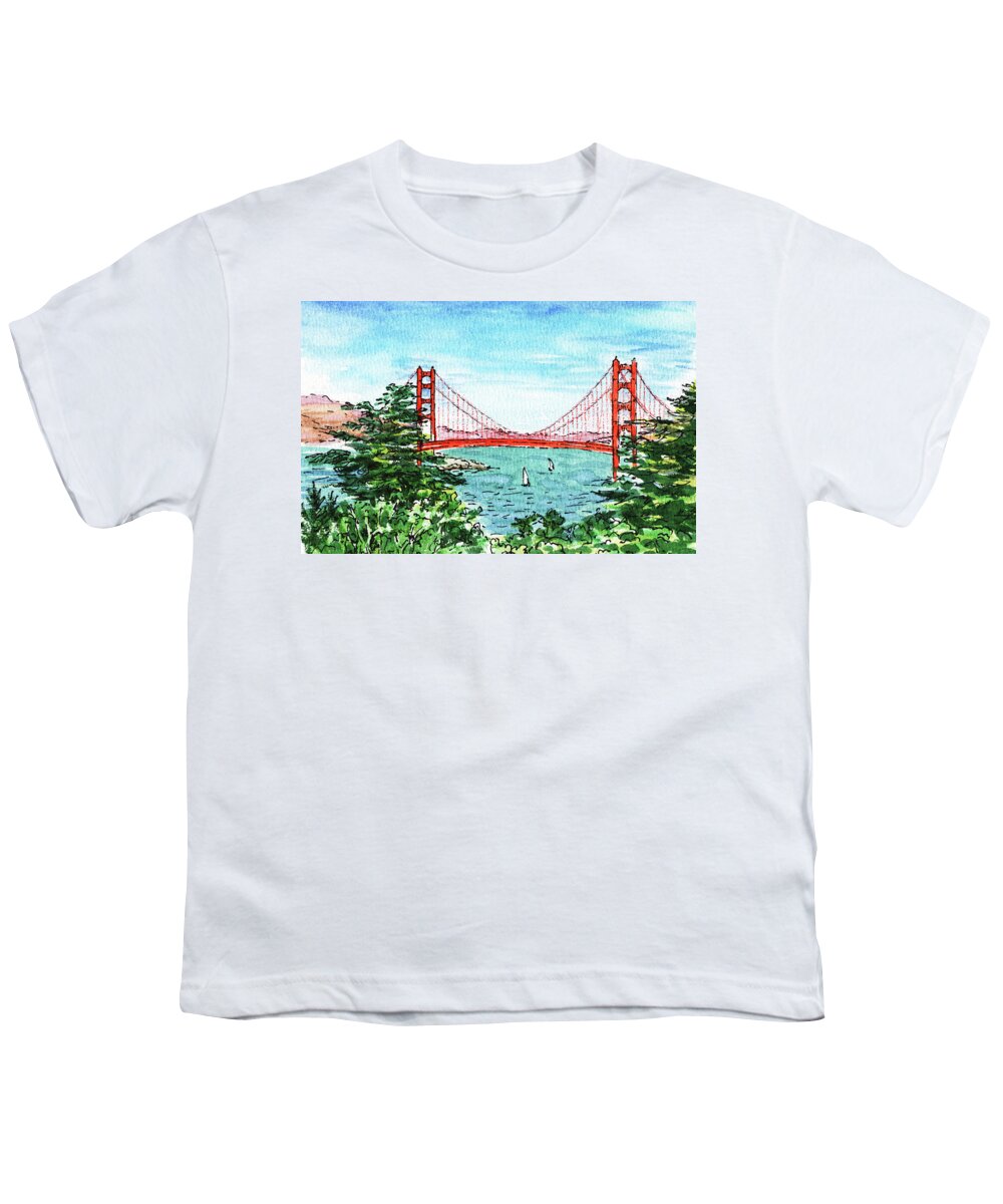 Golden Gate Youth T-Shirt featuring the painting San Francisco California Golden Gate Bridge #1 by Irina Sztukowski